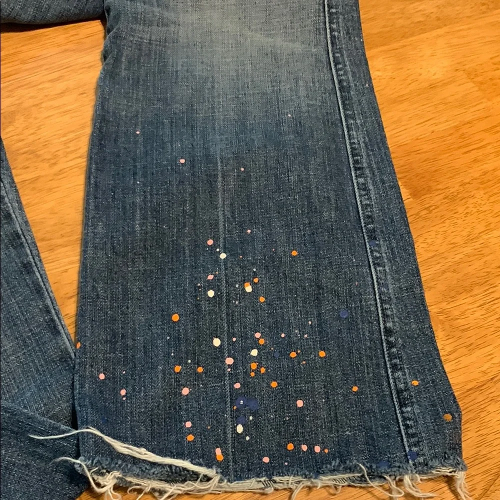 7 For All Mankind Blue Straight Leg Jeans with Paint Splatter